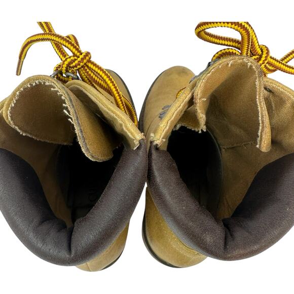 Shoe Cult Nasty Gal Lace Up Boots Womens 6 Tan Block Heel Logger Packer Grunge - Picture 9 of 12